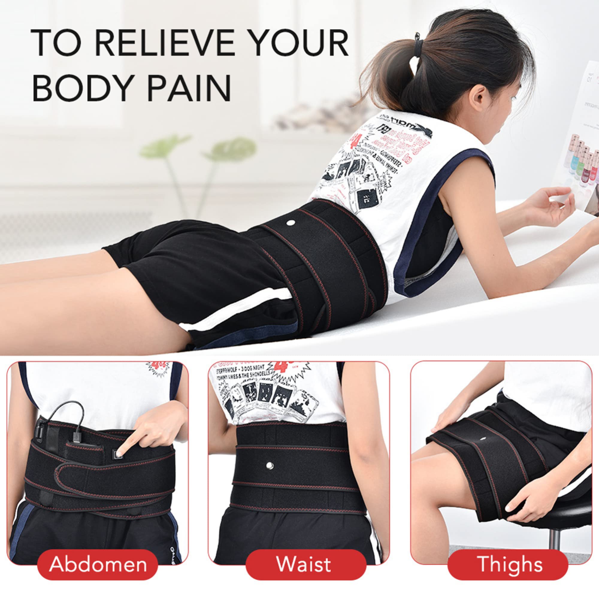 Fascia Elastica Lombare Riscaldante con 3 Livelli di Temperatura Terapia Termica per Alleviare il Dolore Addominale Sciatica Artritica