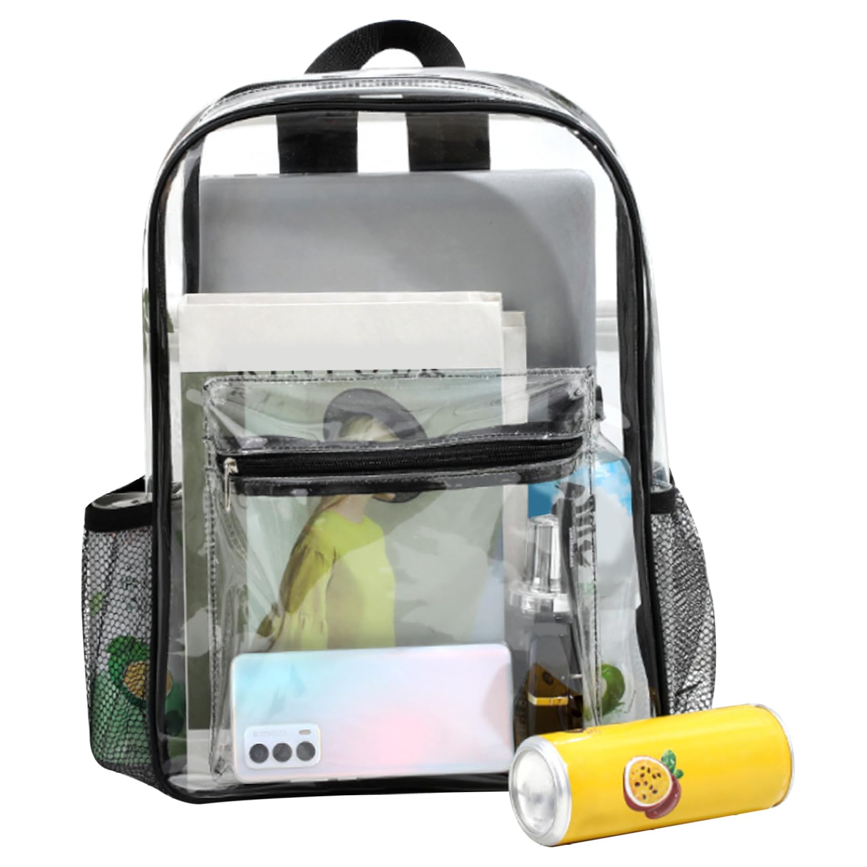 Zaino trasparente Zaino trasparente Bookbag in PVC flessibile Borsa a tasche multiple di capacità con cinghie rinforzate
