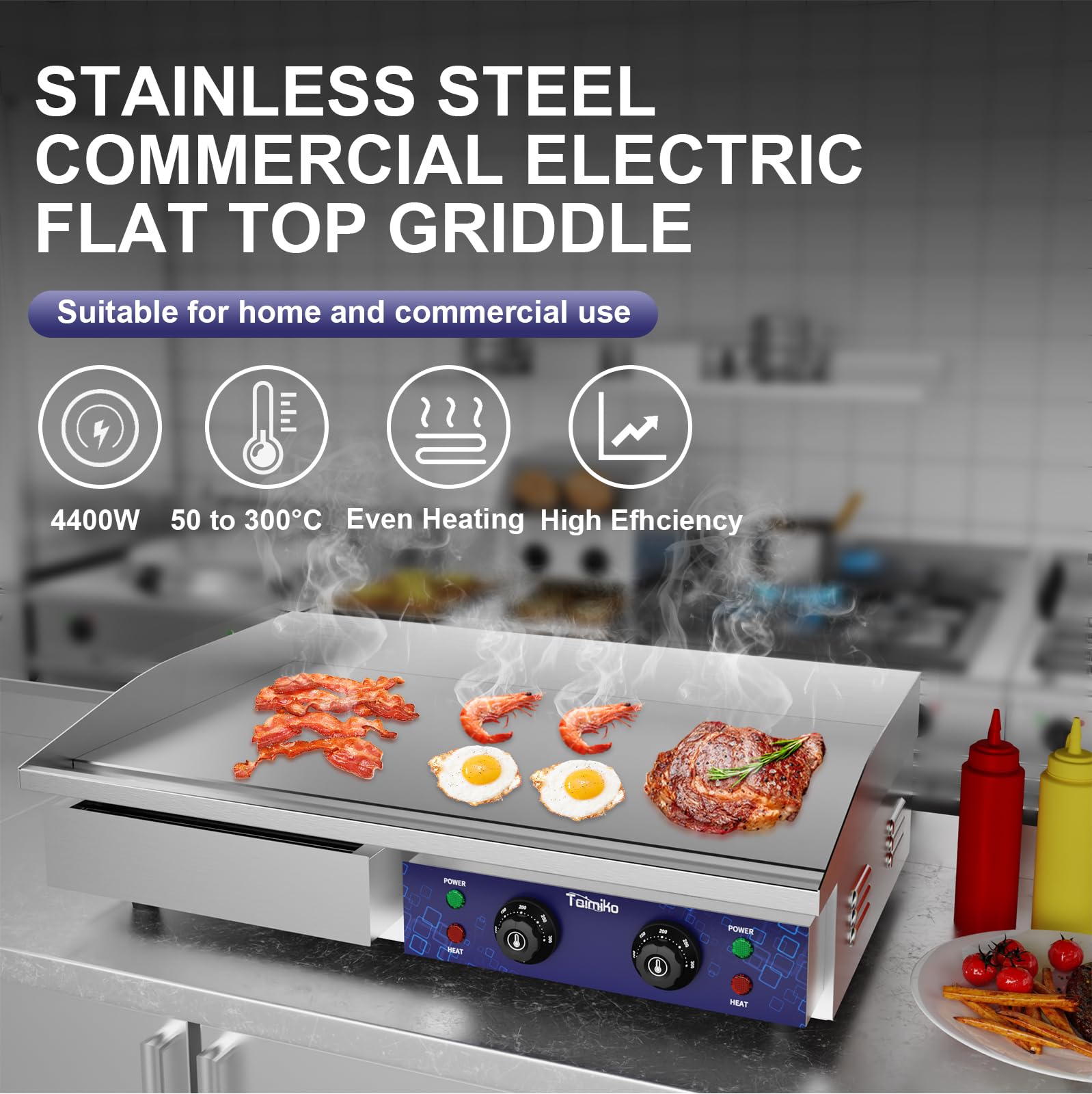 TAIMIKO Plaque de cuisson électrique 4400 W pour extérieur, 73 cm, en acier inoxydable, moule électrique professionnel pour barbecue, restaurant, snack, bar