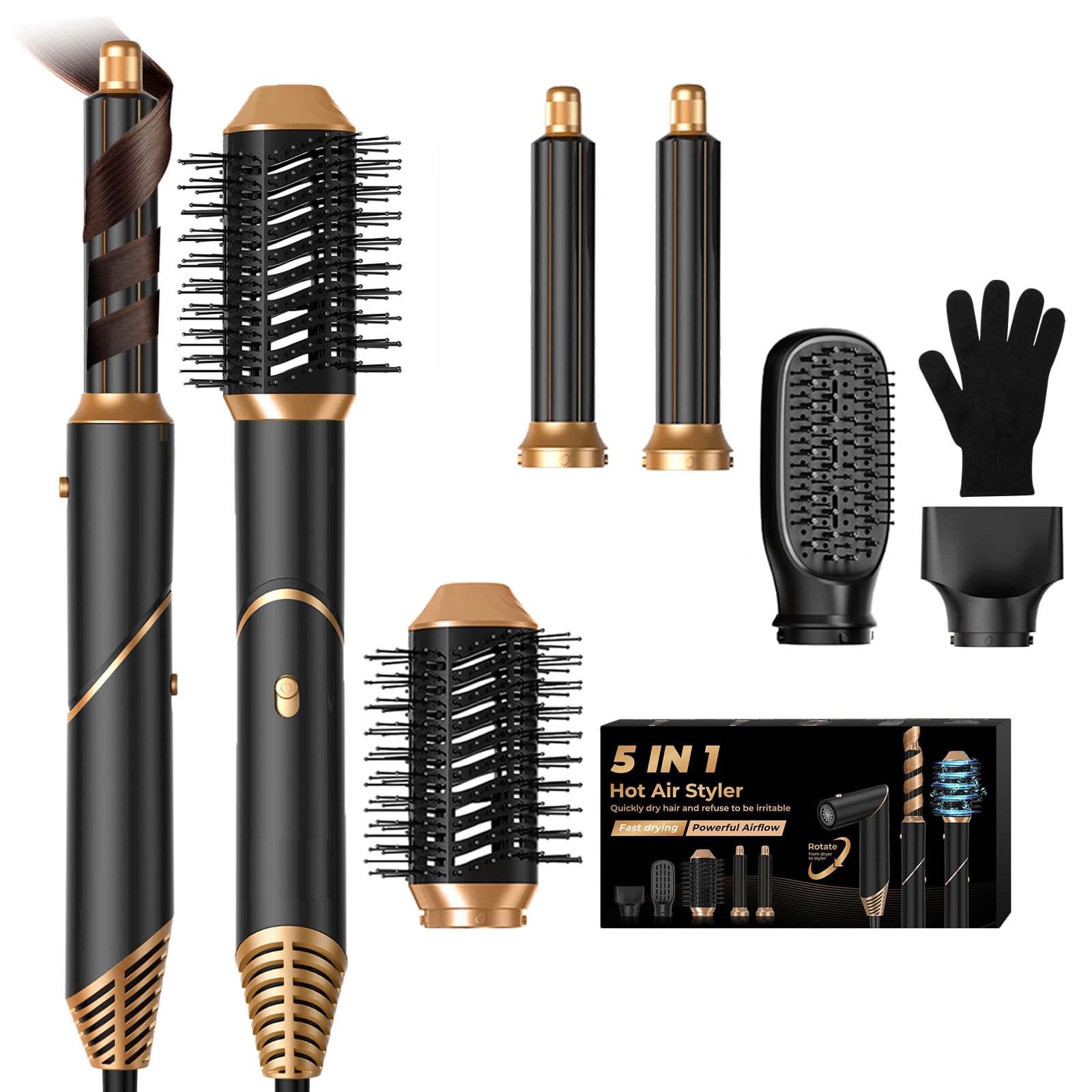 5 in 1 Blow Dryer Brush,Hair Dryer Brush with Detachable Air Styler,Negative Ionic Magic Hair Styler,Hot Air Brush for Women Volumizer,Straightener,Drying