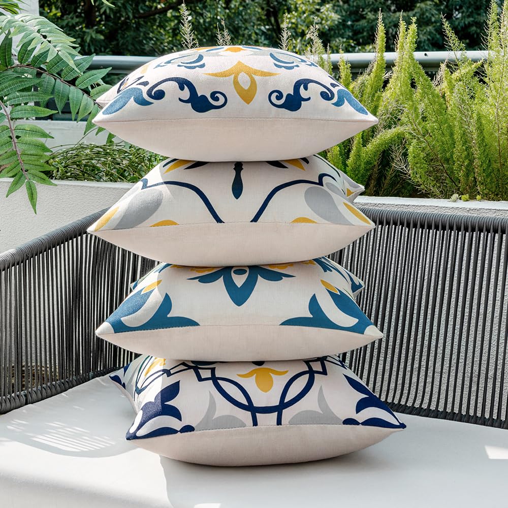 Lot De 4 Housses De Coussin Imperméables 45x45 Cm – Extérieur Imprimé Pour Canapé, Balcon, Patio