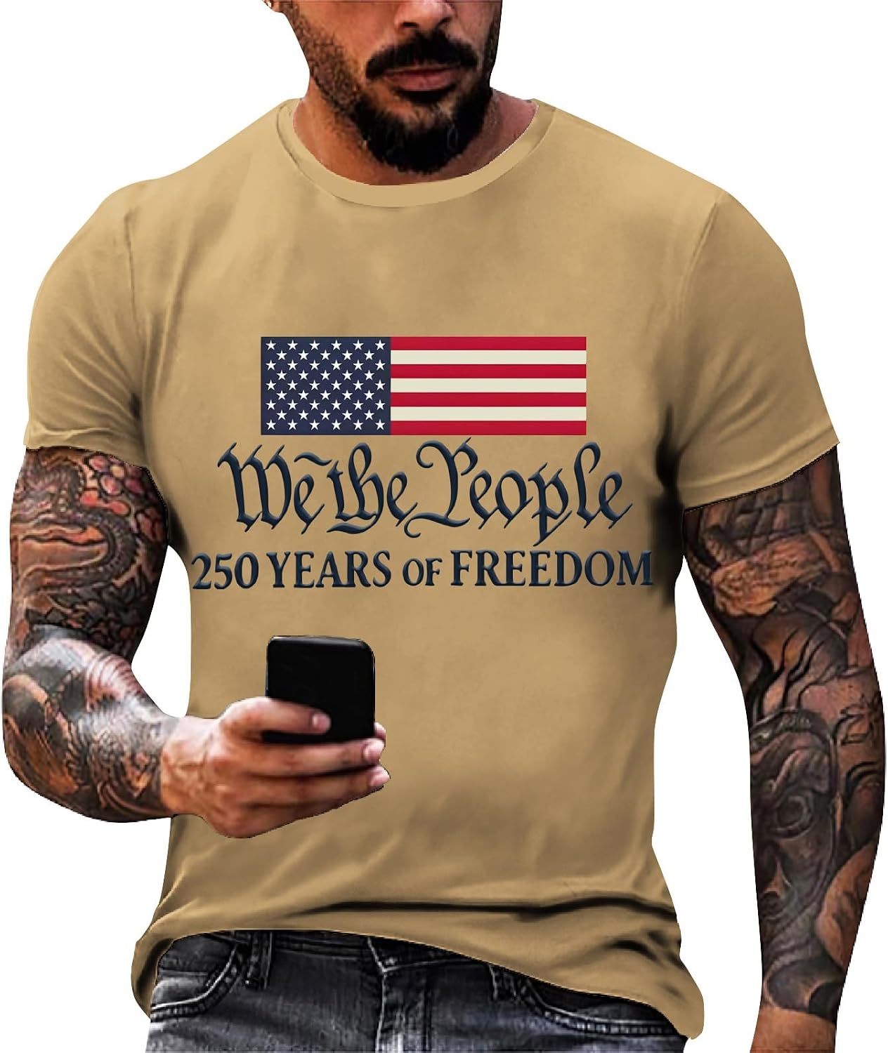 Ymosrh Men's American 250th Shirt Short Sleeve Flag Print Tee Shirt Independence Day Patriotic Athletic WorkouTops
