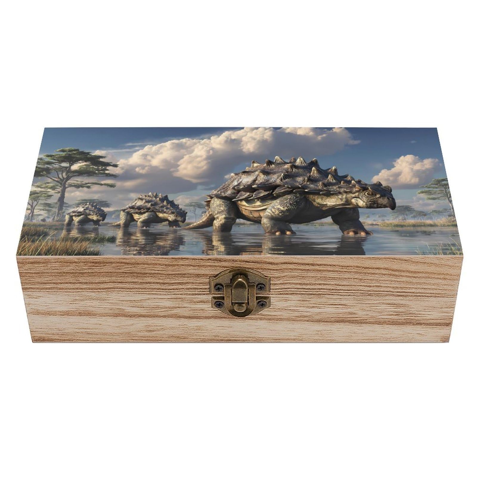 HLBSDM Ankylosaurus Dinosaur Wooden Storage Box Craft Memory Keepsake Treasure Chest Box Jewelry Organizer
