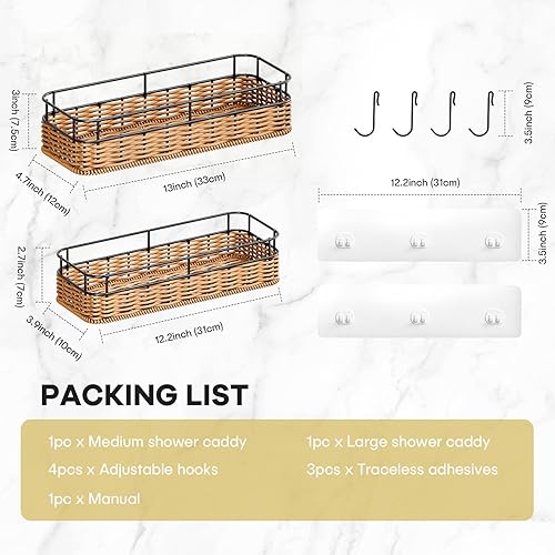 Miniatura 6 de Gusio Organizador y almacenamiento de baño, estantes de ducha tejidos a mano para decoración de baño interior, accesorios autoadhesivos para pared