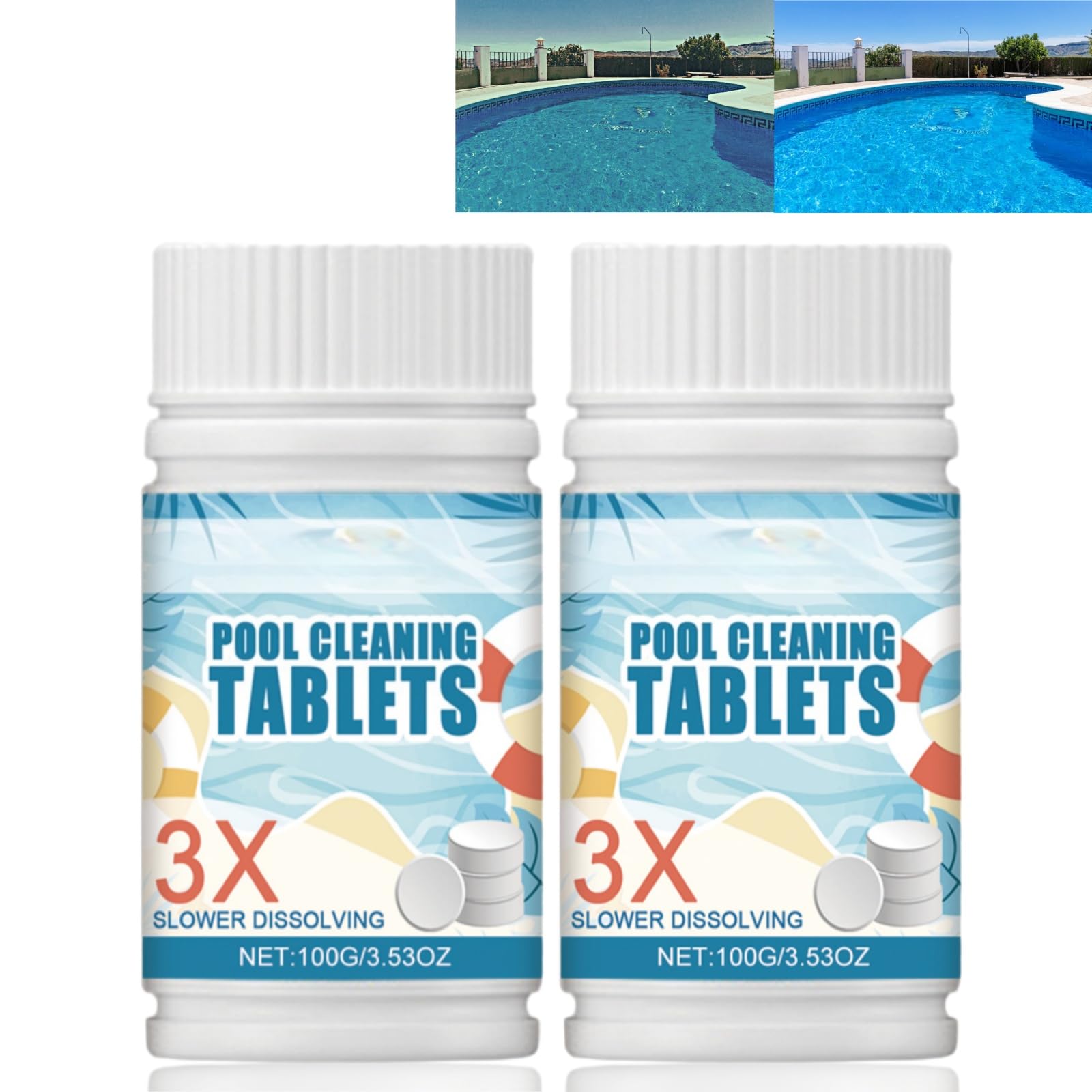 2 * 100g Cleaning Tablets for Swimming Pools, Pool Chlo/rine Tablets