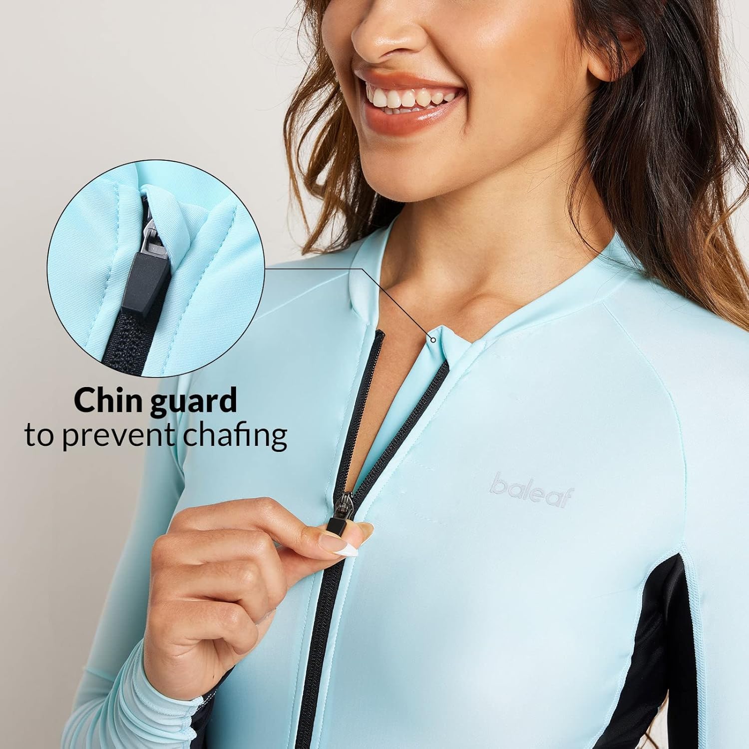 Miniatura 4 de BALEAF Camiseta de natación con cremallera para mujer, protección solar UPF50+, con cremallera frontal, camiseta de natación de manga larga