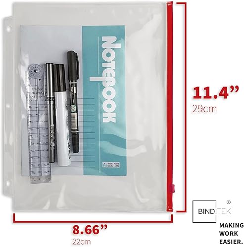 Miniatura 2 de Binditek Paquete de 40 bolsillos de plástico con cremallera, carpetas perforadas de 3 agujeros para carpeta de 3 anillas, PVC transparente con