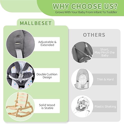 Miniatura 6 de MallBest Silla mecedora ajustable de madera 3 en 1 para bebé, con cojín extraíble y cinturón de seguridad para bebés y niños pequeños (gris)