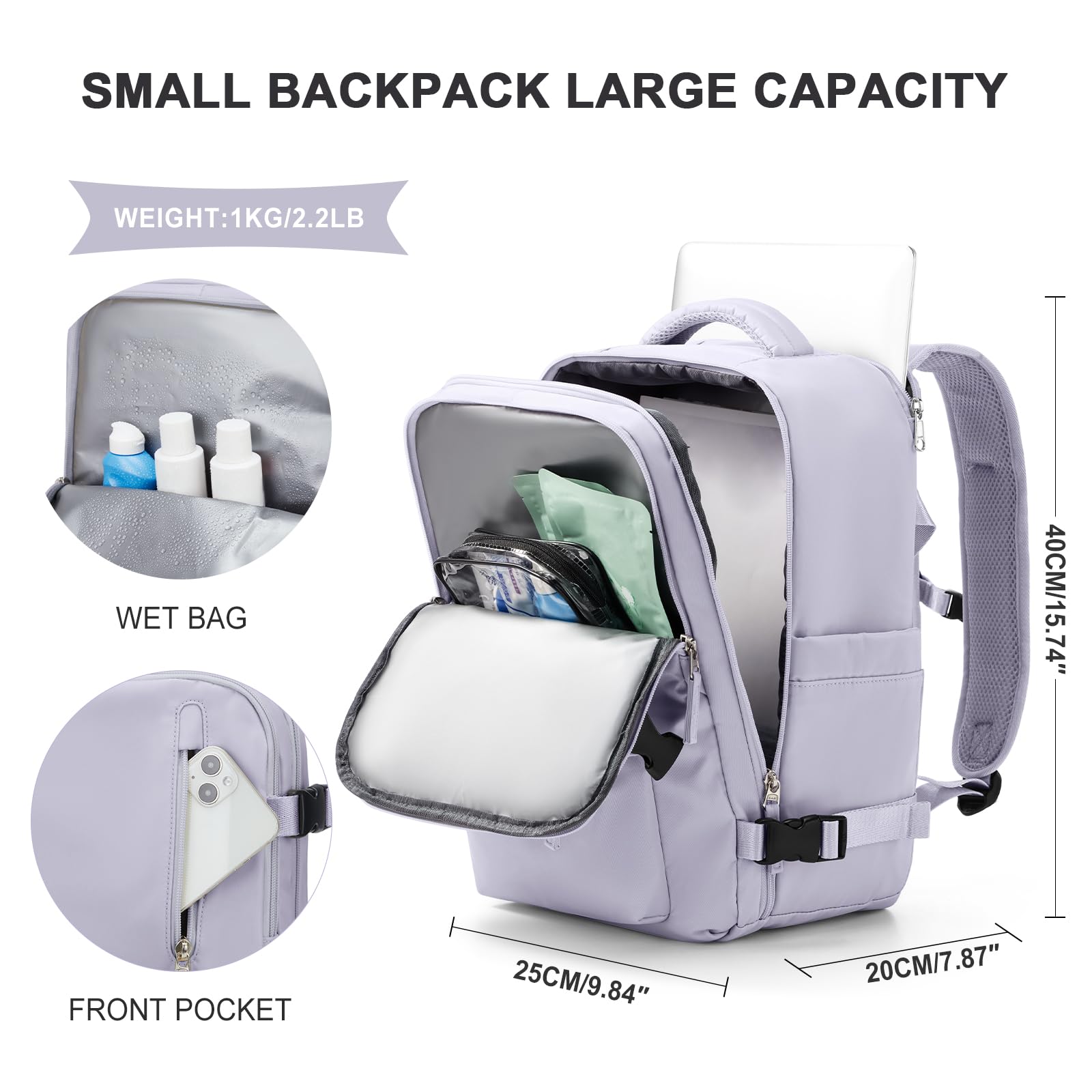 SZLX Zaino Ryanair 40x20x25 Bagaglio a Mano 20L Nero Impermeabile Zaino per Laptop Donna Uomo Borsa da Viaggio