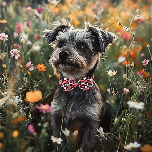 Miniatura 2 de Collar de perro floral con corbatín  Collar ajustable de flores negras con corbatín, transpirable, cómodo, collares de perro de primavera-verano