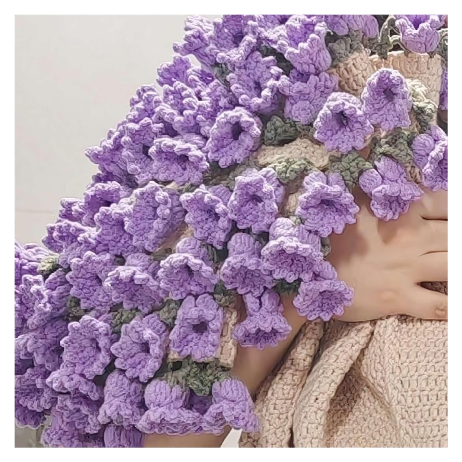 Anglocrate Purple Lily Of The Valley Bouquet Blanket, Diy Handmade Rose Blanket, Soft And Lightweight Rose Flower Bouquet Knitted Throw Blankets Gifts For Mother's Day Birthday Home Decor(Purple Lily Of The Valley)