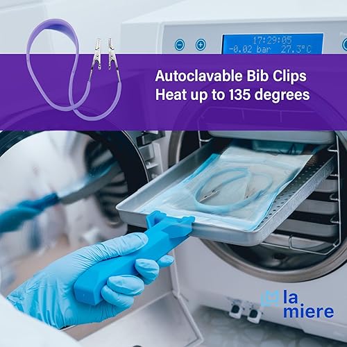 Miniatura 2 de LA MIERE Clips para baberos de silicona de grado médico flexible autoclavable en autoclave dental, clips para servilletas, con cocodrilo de acero