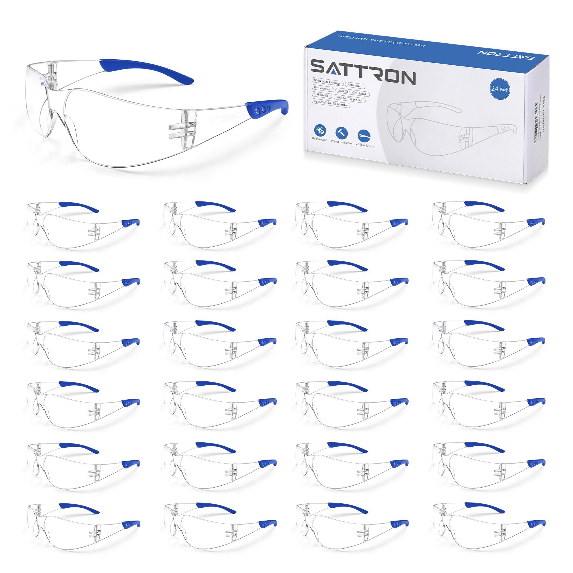 Gafas de seguridad transparentes, paquete de 24, lentes de policarbonato con patillas de goma, gafas de seguridad antiarañazos, resistentes a los impactos, protección ocular para construcción