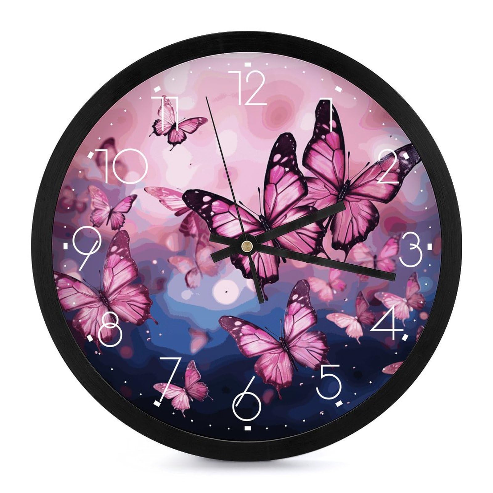 Horloges murales rondes papillons roses de 25,4 cm pour salon et chambre
