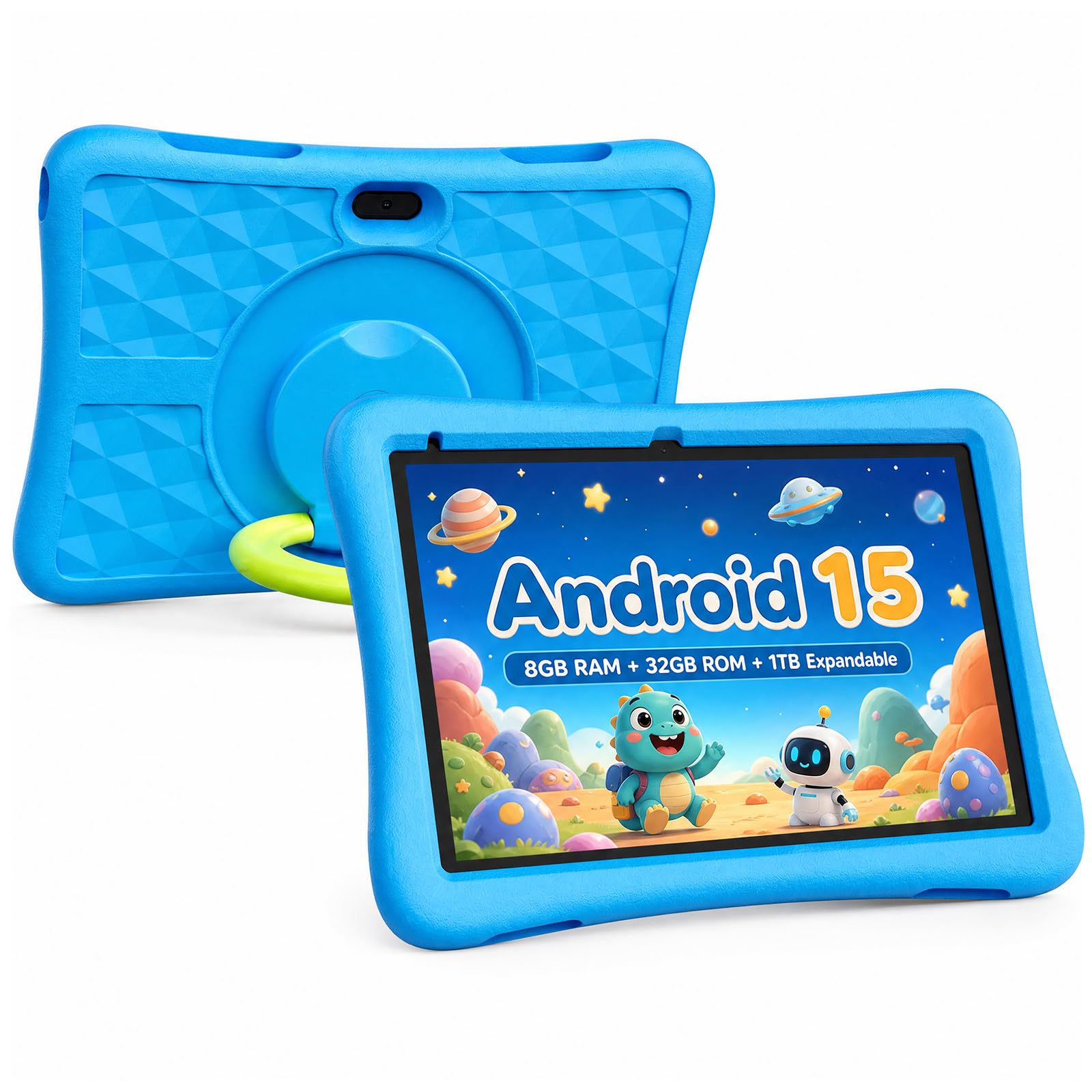 Tableta para niños de 10 pulgadas con una funda protectora resistente a los golpes, 8 GB de RAM, 32 GB de ROM, compatible con MicroSD de 1 TB, batería de 6000 mAh, cámaras duales 5G Wifi6 Android con