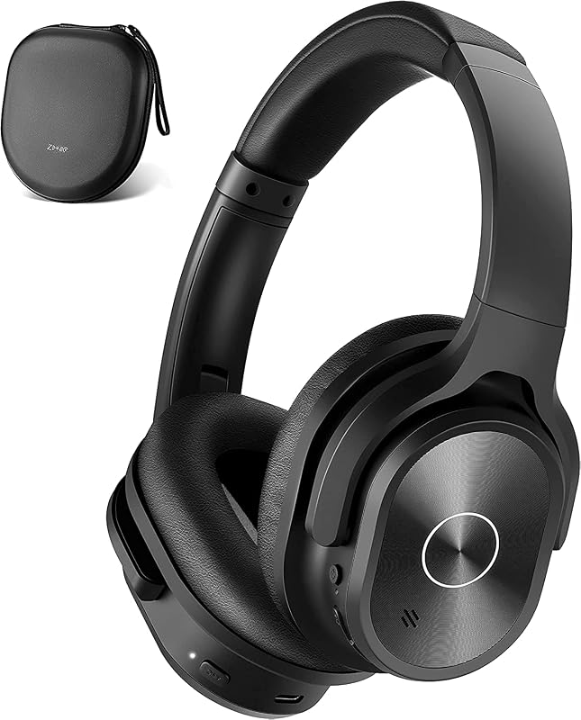 ZIHNIC Auriculares con cancelación activa de ruido, auriculares inalámbricos Bluetooth con tiempo de reproducción de 40 horas con sonido estéreo de alta fidelidad de graves profundos, almohadillas cómodas para viajes/hogar/oficina (negro)