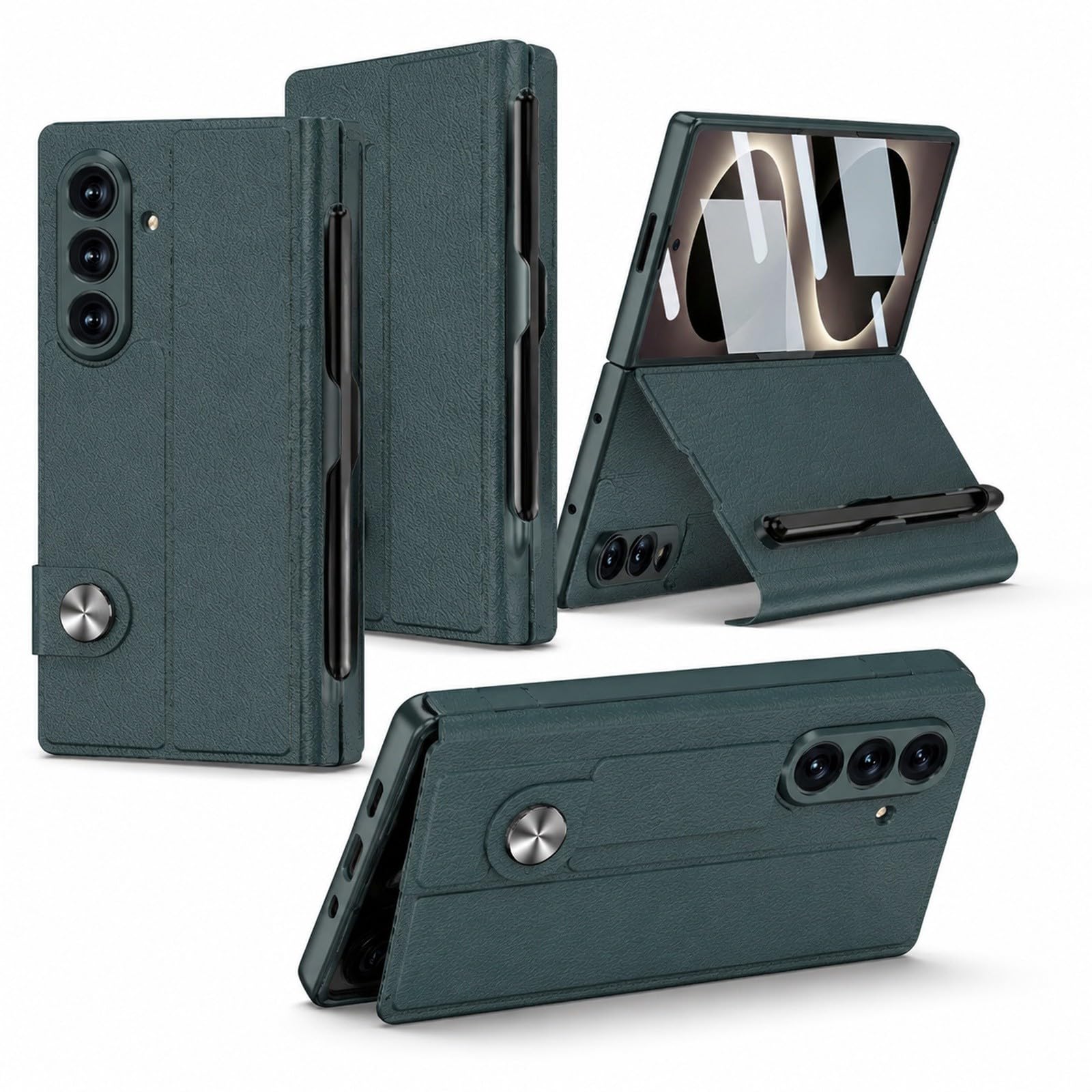 Generic etui kompatybilne z Samsung Galaxy Z Fold 7 (kolor: tekstura włókna węglowego czarny) skórzany uchwyt na długopis twarde etui z klapką z przednią folią szklaną