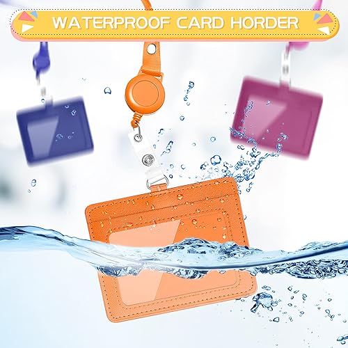 Miniatura 4 de 12 juegos de portatarjetas de identificación de piel sintética, carrete retráctil para identificación con cordones, impermeable, transparente, con 1