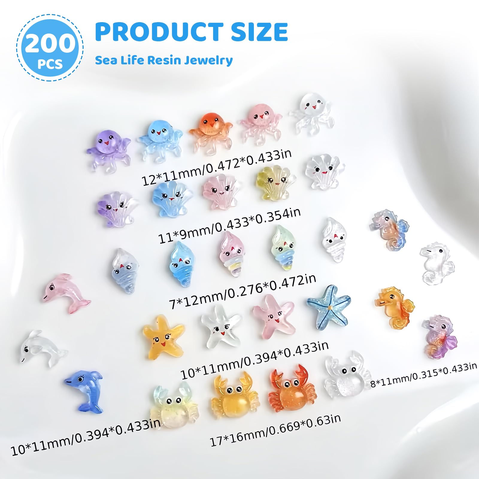 200 sztuk miniaturowych żywicznych zwierząt morskich, słodkich stworzeń oceanicznych do dekoracji, małe figurki zwierząt z żywicy, wielokolorowe dekoracje z żywicy