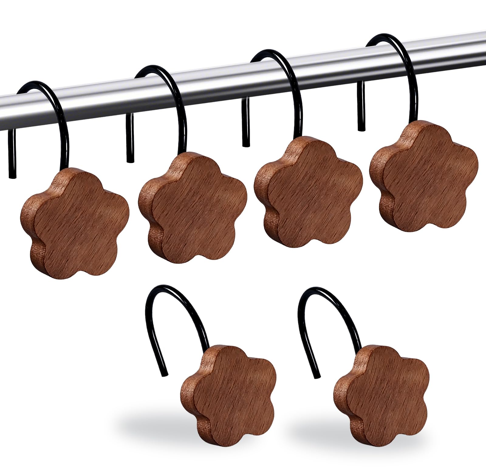 Crochet de rideau de douche en bois de lotus sculpté fleur pour salle de bain chic