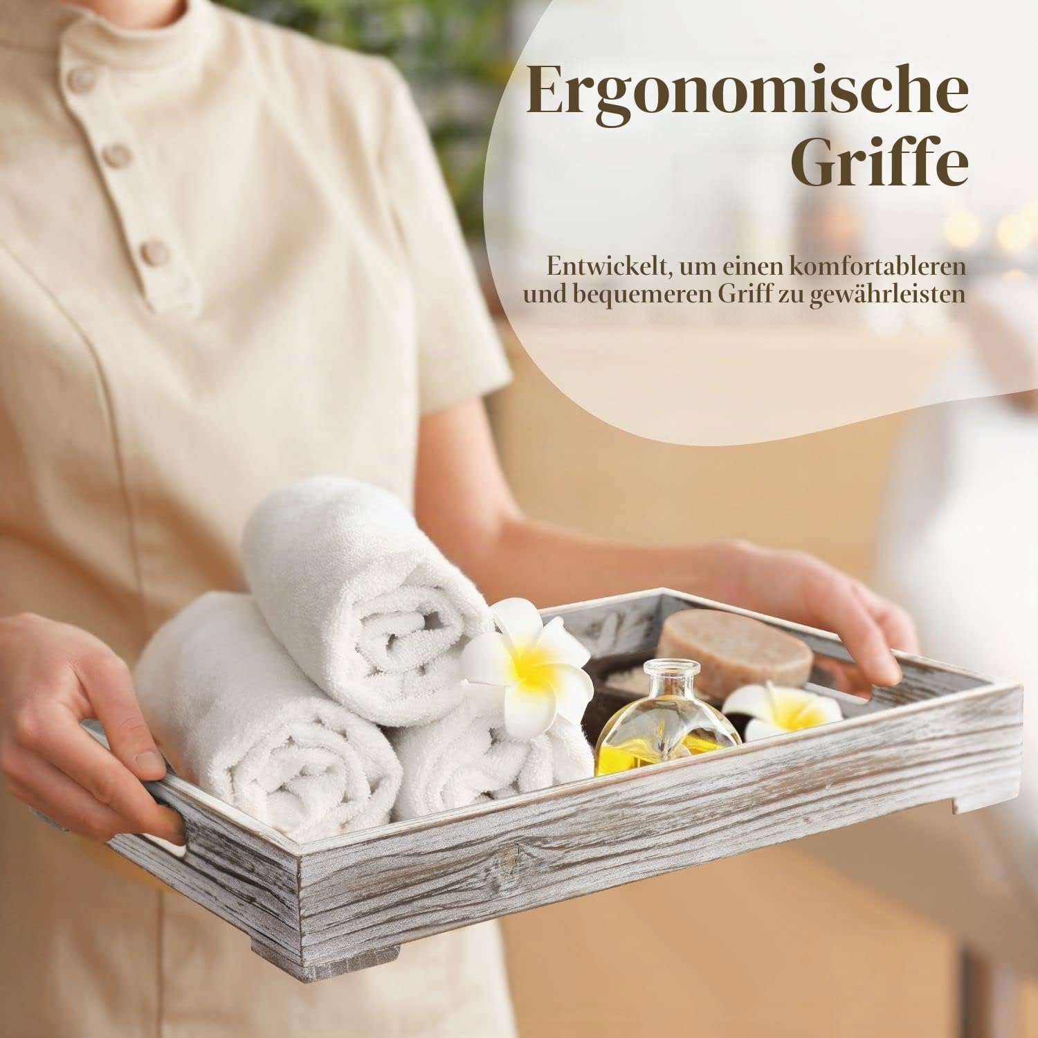 Flexzion Schachtelabletts aus Holz, Frühstück im Bett Serviertablett mit ausgeschnittenen Griffen- 3er-Set, Dekorative rustikale geflammte Holzplatte Servieren für Kaffee Essen Küche Tischpräsentation