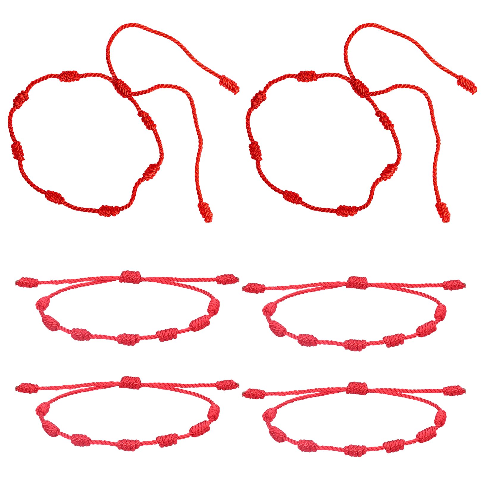 HLMYER6 Pcs Red String Bracelet - 7 Knot Adjustable Thread for Women Men, Woven Unisex Rope Lucky Charm - Girls Boys Family
