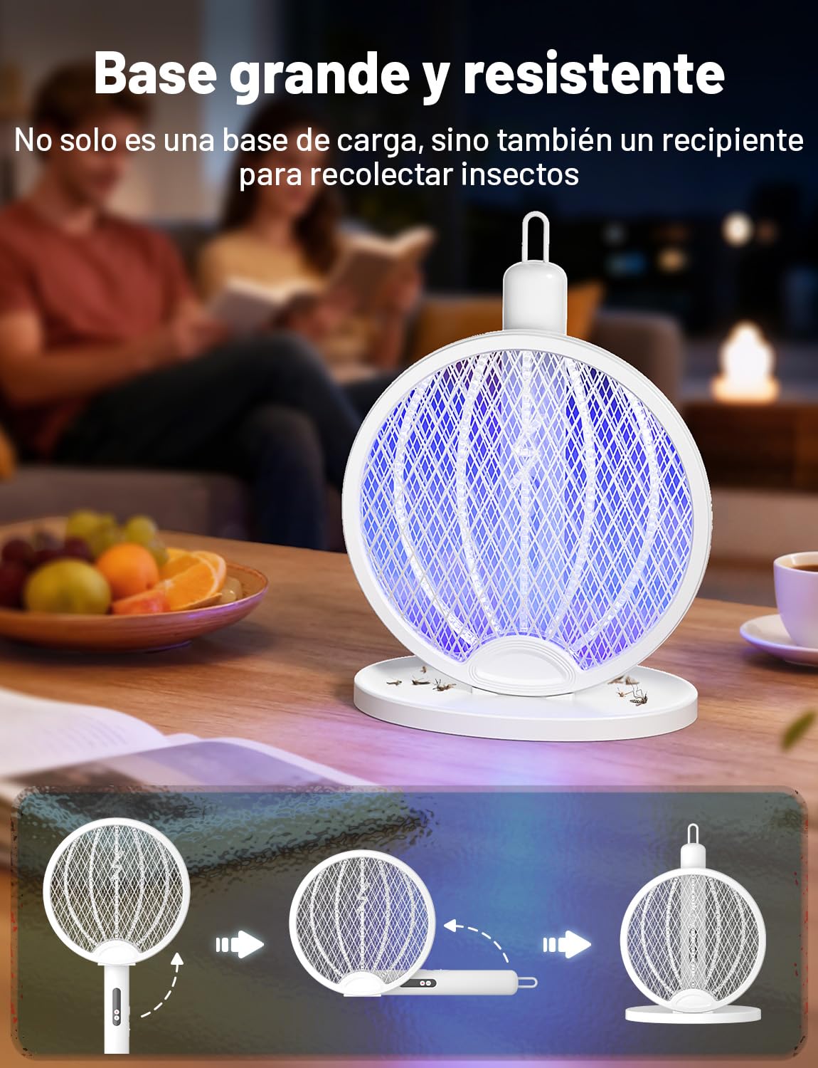 YISSVIC Raqueta Mosquitos Electrica Mata Mosquitos Electrico Plegable 3 en 1 4000V 1800mAh con Base Recargable USB-C Matamoscas Electrico de Luz UV para Mata Mosquitos, Polillas y Hormigas Voladoras — view 7