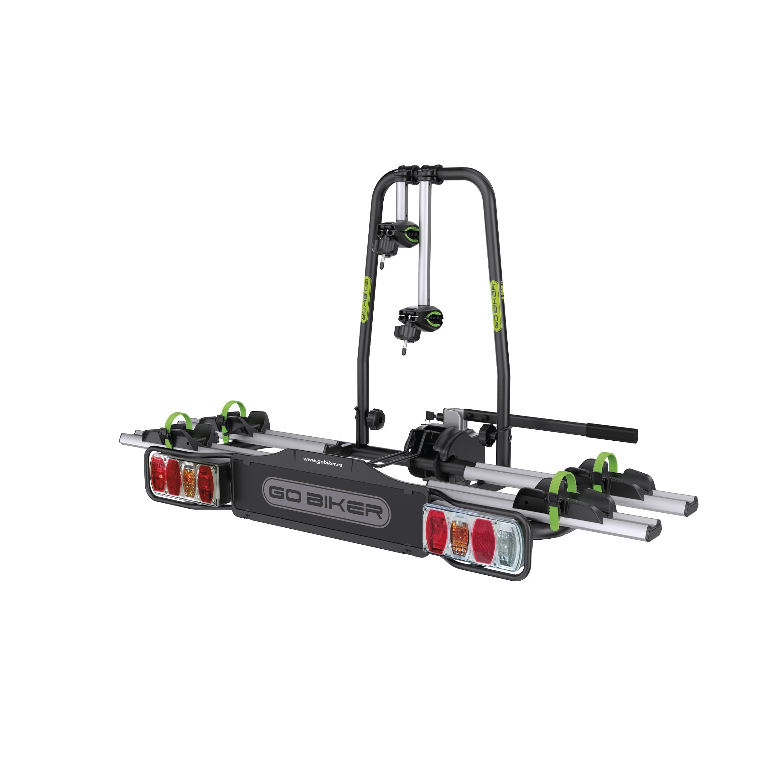 E‑TREK Portabici Auto su Gancio Traino con Leva per 2 Bici – Compatibile Bici Elettriche – Telaio in Acciaio e Alluminio – Sistema di Sicurezza – 30 kg per Binario
