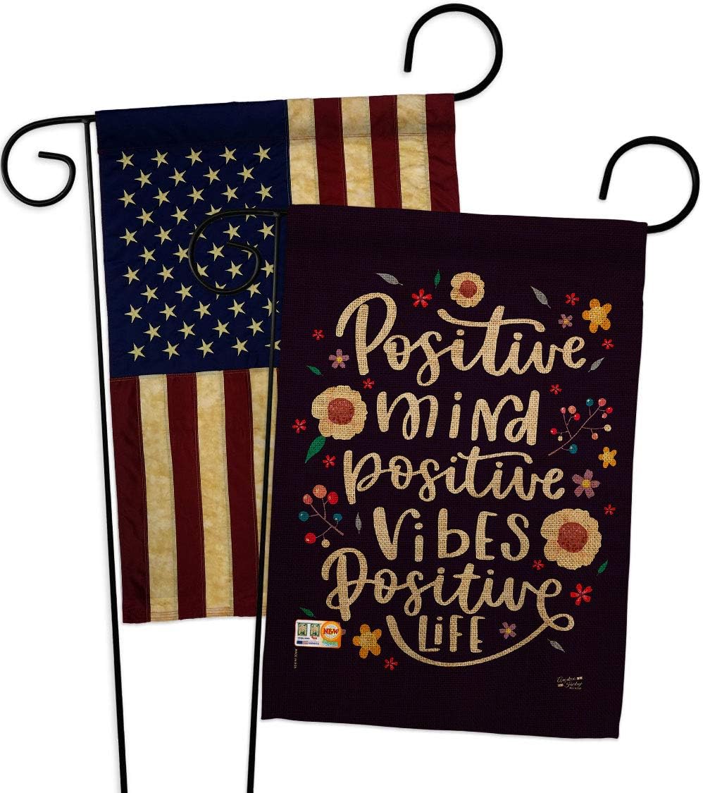 Positive Mind Garden Flag - Pack Expression Inspirational Spiritual Hope Love Wisdom Support Emotion Postive USA Vintage Applique - House Banner Small Yard Gift Double-Sided Made In 13 X 18.5