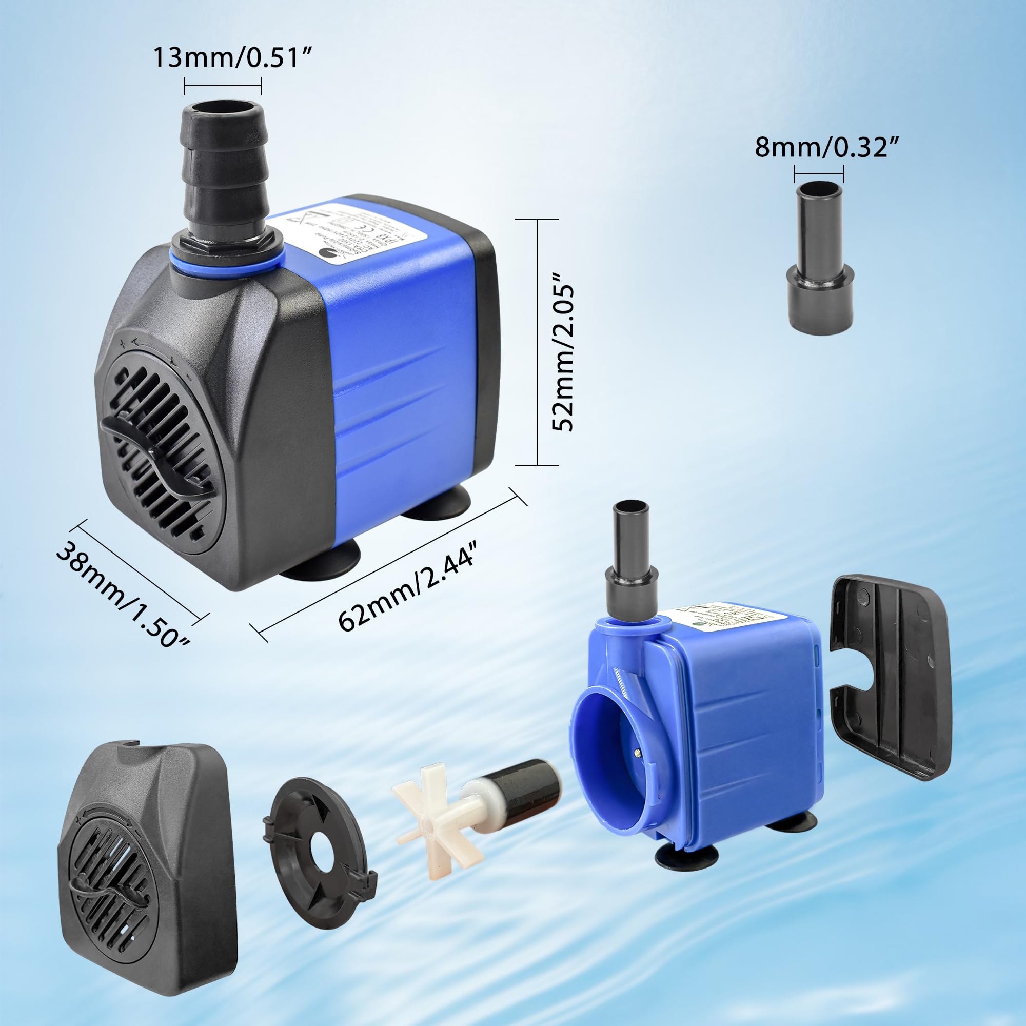 CHANCS 8W 118GPH petite pompe à eau submersible AC 220V mini-pompes de bassin pour bassins extérieurs