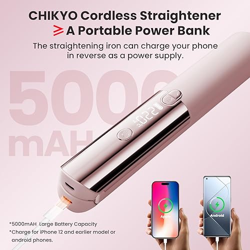 Miniatura 3 de CHIKYO Plancha de pelo inalámbrica 2 en 1 portátil, máximo 440 F, pantalla LED, mini plancha plana recargable para viajes con aceite de argán