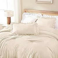 Vista 6 de Andency - Edredón beige con volantes tamaño individual, de 2 piezas, estilo rústico shabby clásico para niños, ligero y suave de microfibra