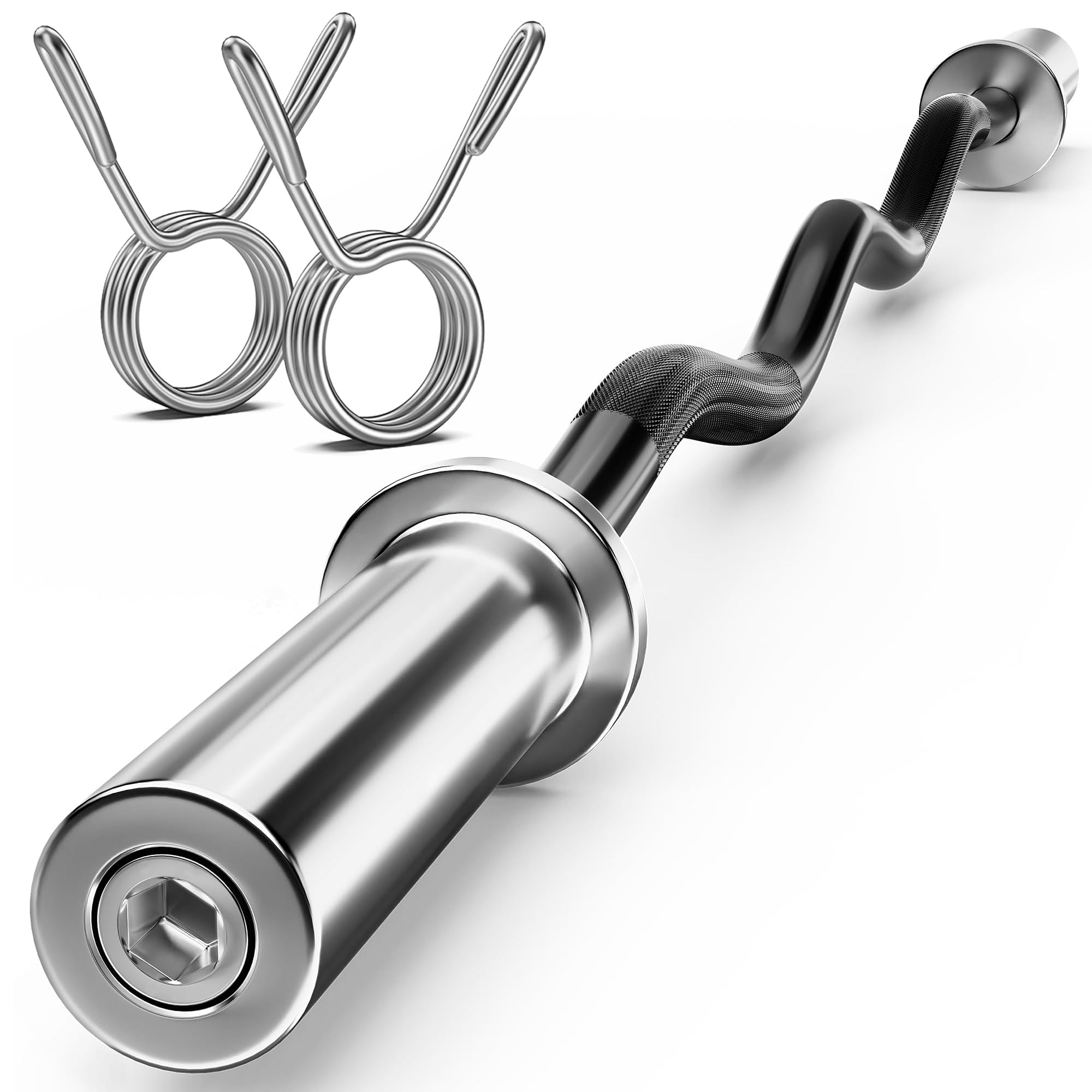 FEIERDUN Olympic EZ Curl Bar - 47" Weightlifting Curling Barbell (420LBS Capacity), Suitable for 2-Inch Weight Plates