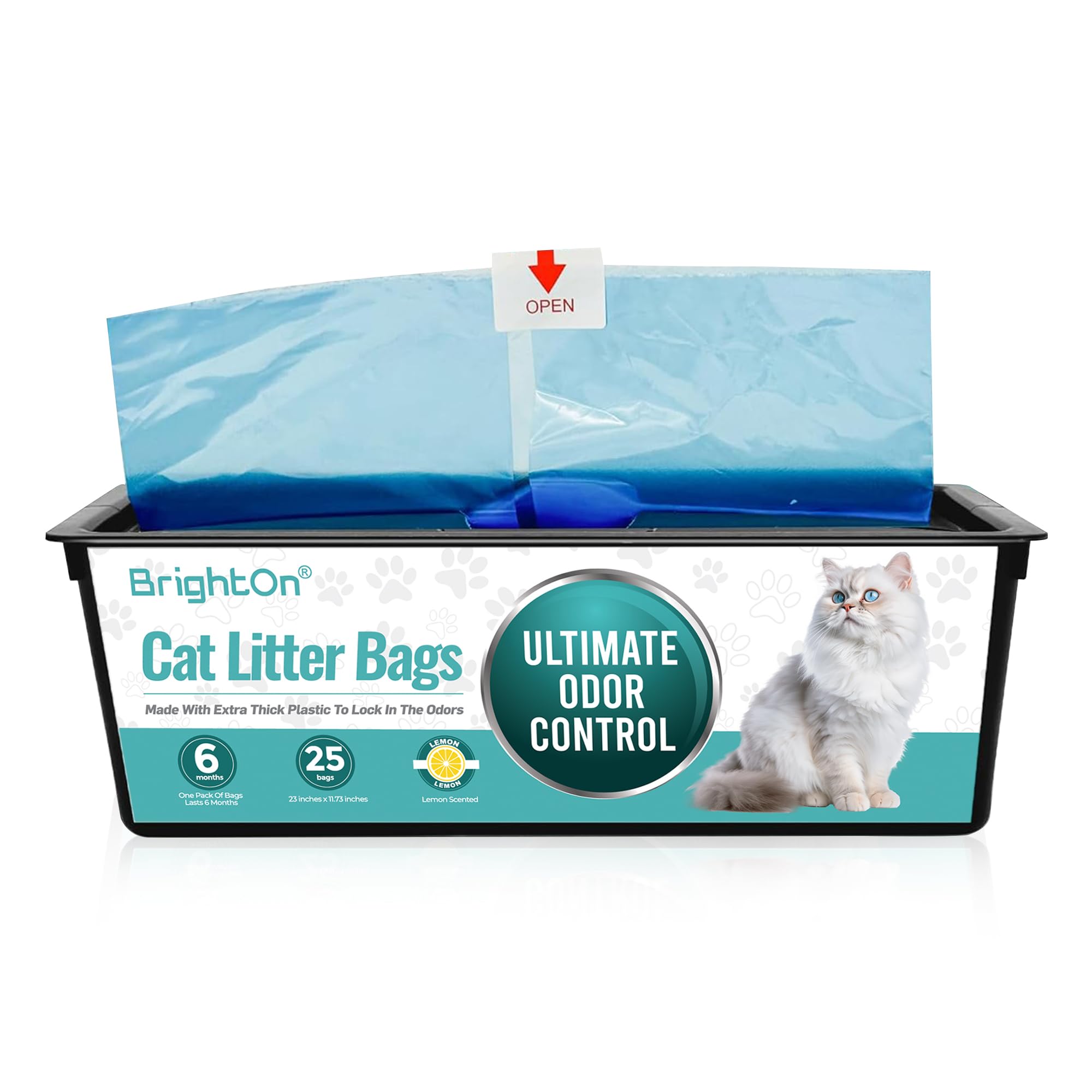 BrightOn®, 25 Litter Bag Refill Bags for Genie Easy Roll Litter Bin, Ultimate Odor Control (Lemon, 25 Bags)