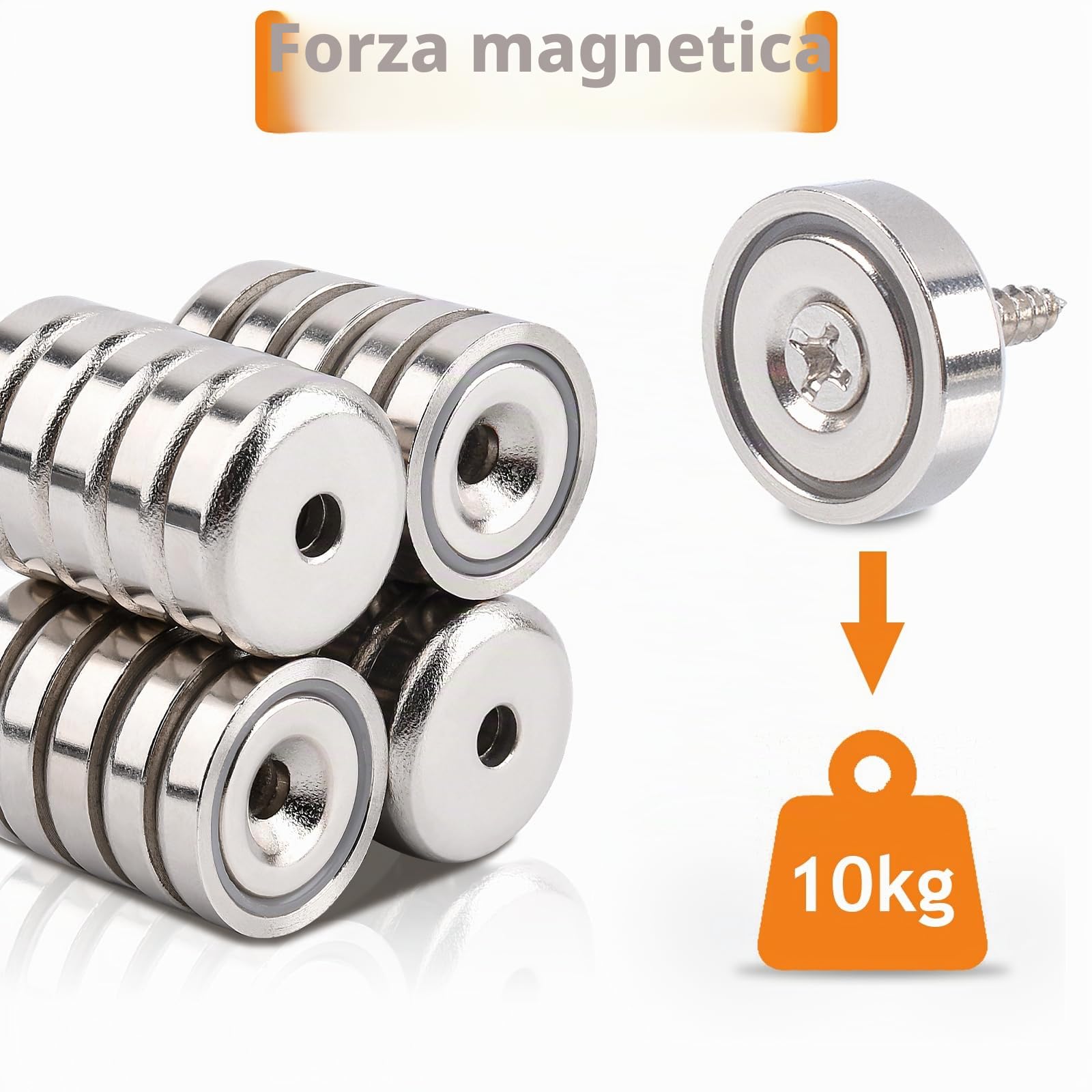 Magnete al neodimio extra forte, 20 pezzi, 20 mm, 10 kg, con capsula, calamite a testa svasata con viti e cuscino in acciaio per cucina