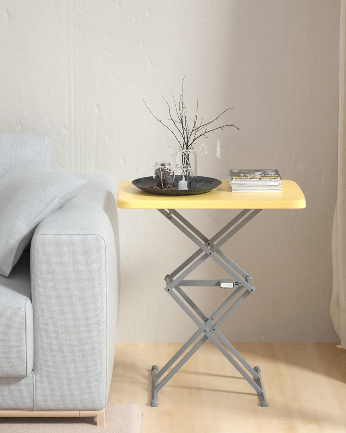 SOUNDANCE Small Folding Table, Adjustable TV Tray, Portable Dinner Table, Lightweight, Zero Assembly, Easy to Fold and Storage, Sturdy Desk for Home Garden Office Indoor Outdoor Use, Yellow