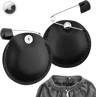 Airtag Holder for Kids, 2 Pack Holder Case Compatible for Apple Airtag Tracker, Leather Hidden GPS Kid Airtag Holder with Pin for Toddlers, Children, Elderly, Pet, Clothing (Black)