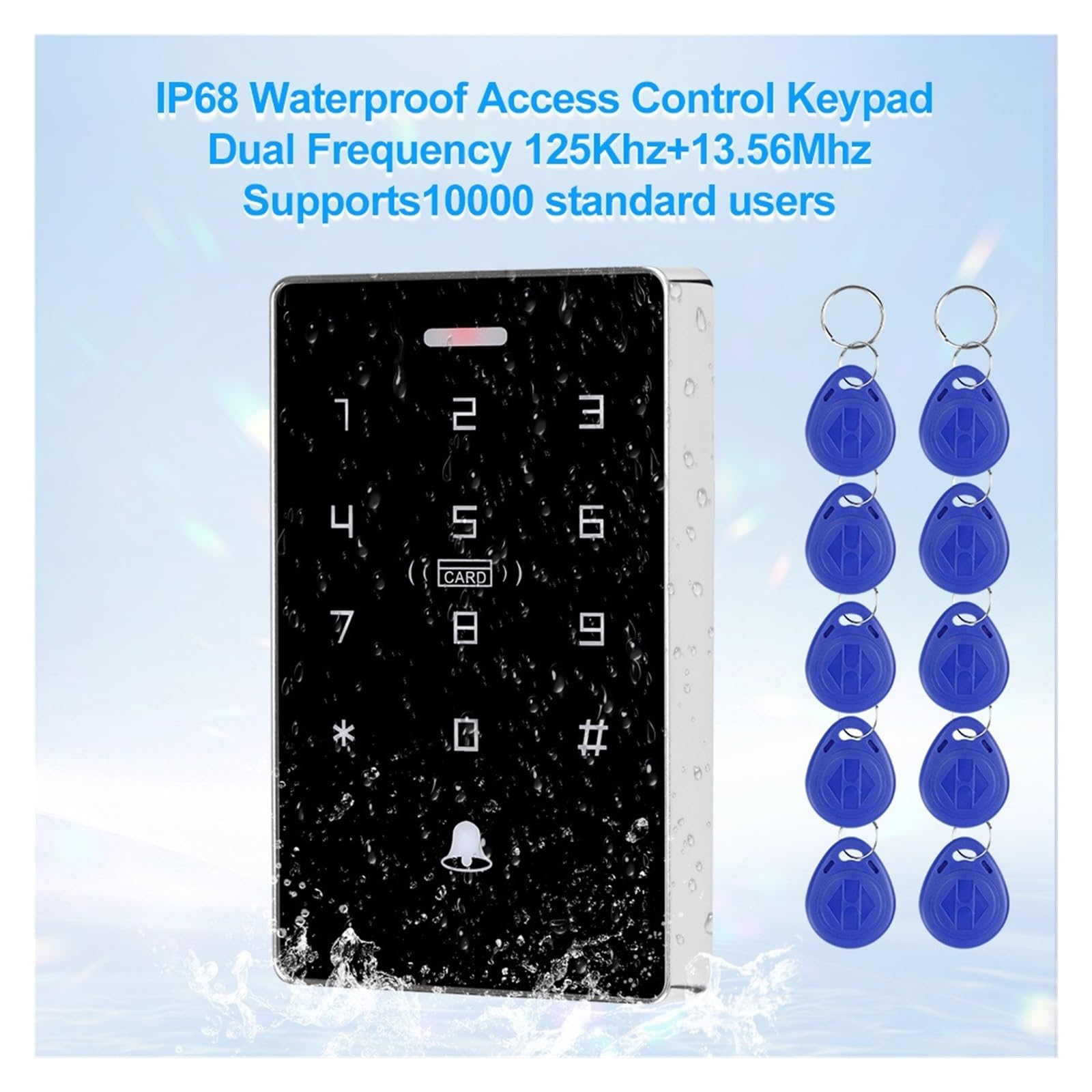 Teclado de control acceso con tarjeta doble frecuencia táctil retroiluminación y apertura cerradura puerta salida WG a prueba agua,Seguridad mejorada(Keypad with ID Keys)