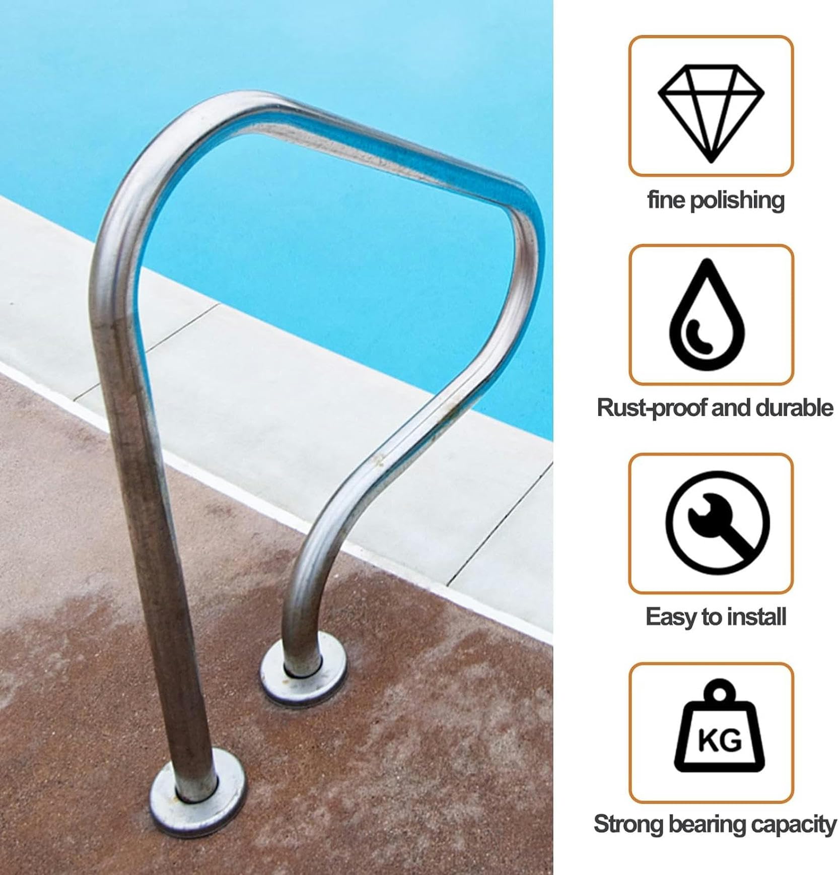 Pasamanos baranda de bajada para piscina Pasamanos de piscina Barandillas de piscina de acero inoxidable 304, barandillas de escaleras de spa Barandillas de seguridad de piscina de 3 curvas para pisci