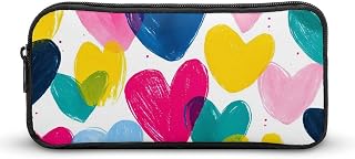 Storage Bag Organizer Multifunctional Bag Large Capacity | Colorful Hand Drawn Heart Doodle Pattern 22x12x5cm Polyester with Smooth Zipper Portable for Daily Office and Travel