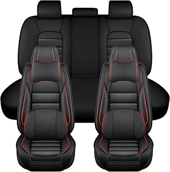 Seat Covers for Toyota Prius 2001-2026, Faux Leather Seat Cover with Memory Foam Headrest, Waterproof Luxury Car Seat Covers Full Set Black&Red