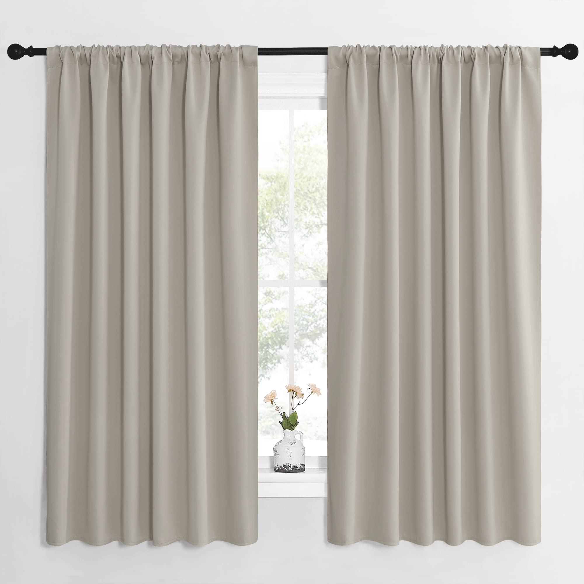 NICETOWN Blackout Curtains for Living Curtains, Room Darkening Window Curtain Panels, Easy-Care Solid Thermal Insulated Draperies/Drapes for Daughter Room (Natural, 2 Panels, 62 by 63). 