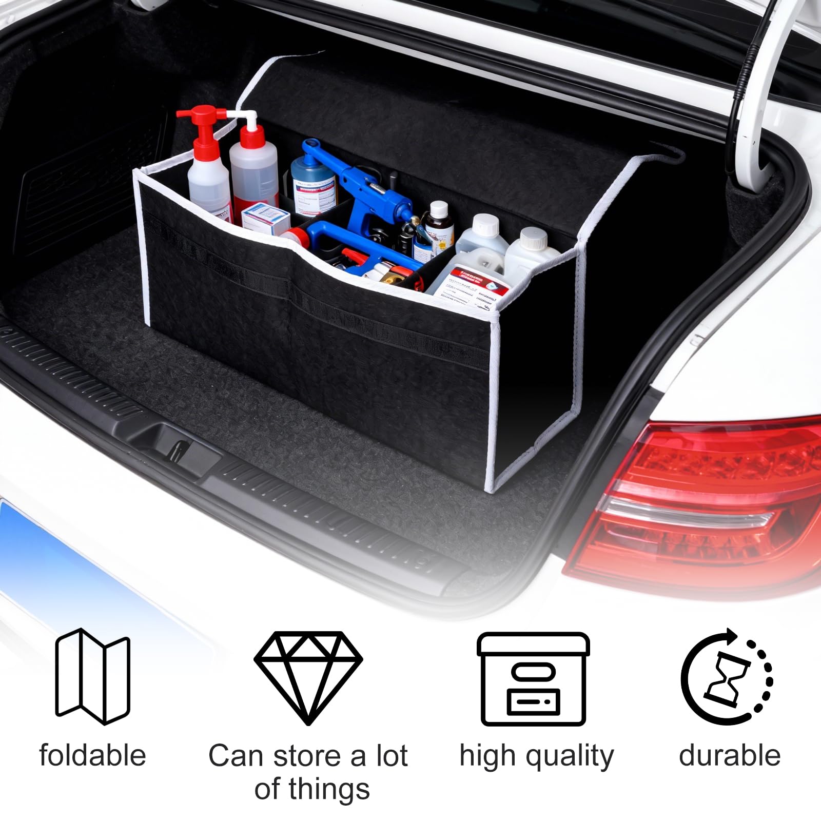 Organizador Maletero Coche Plegable Antideslizante Fieltro Grueso, Bolsa Multiuso Universal para Coche, Contenedor Salvaespacio Base Doble Estable, Material Ecológico sin Olor, 50×24×15 cm