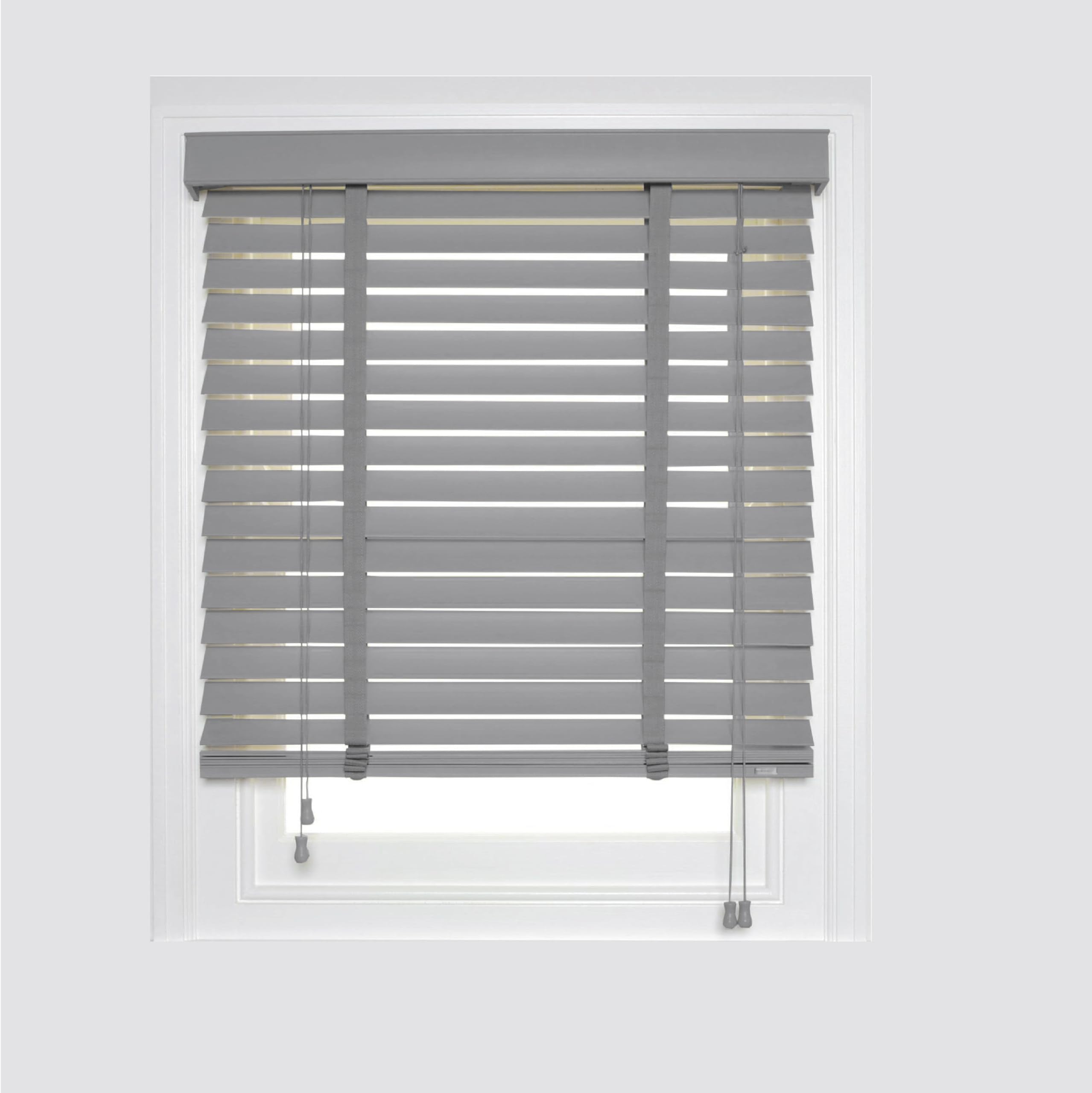 Faux Wood Window Venetian Blinds-50mm Slats Grey Tape Trimmable Home Office Windows Blind (60cm x 150cm)