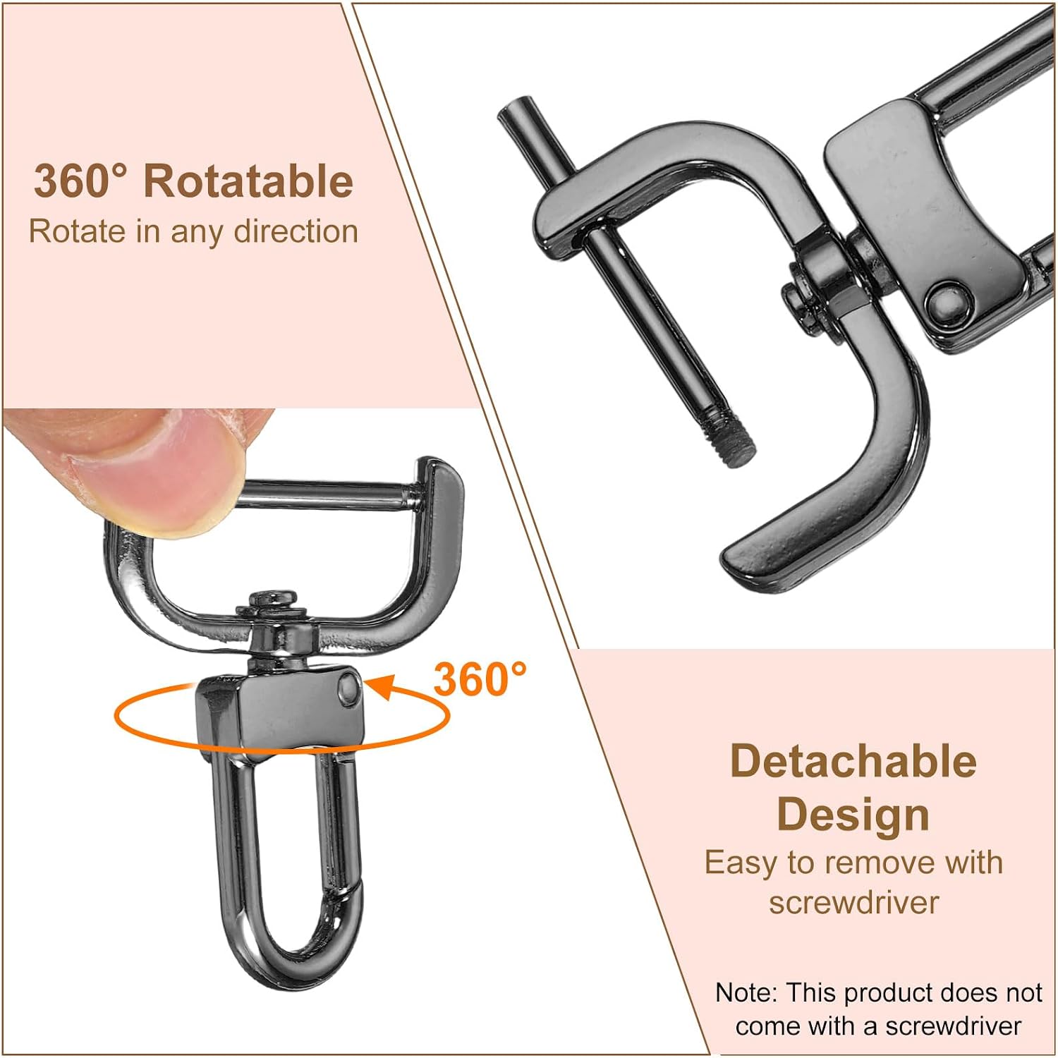 HARFINGTON 2pcs Detachable Snap Hook Swivel Clasp 1" (25mm) Zinc Alloy D-Rings Lobster Claw Clasp with Screw Bar for Keychain Lanyard Purse Hardware DIY Craft, Gunmetal