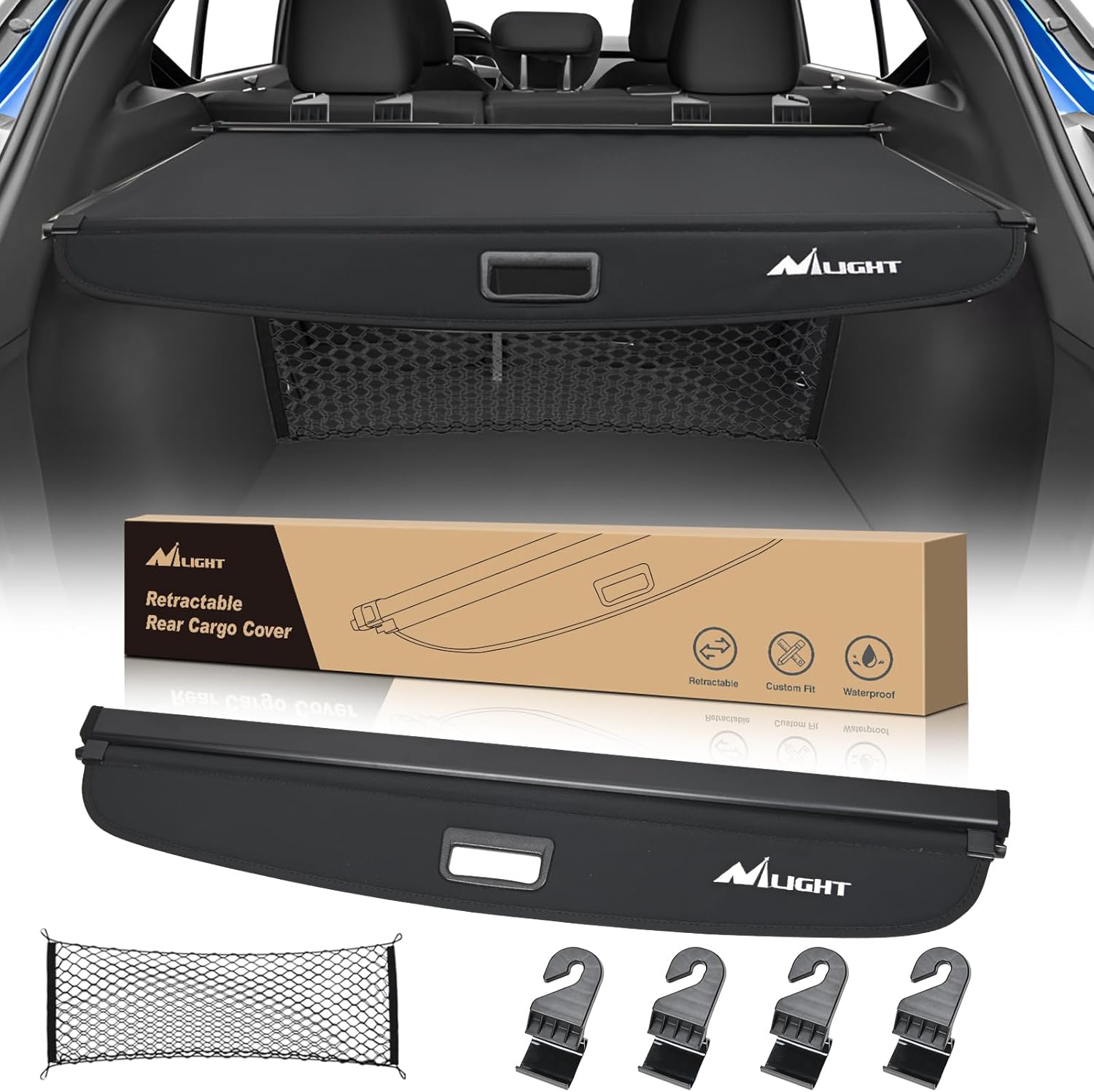 Nilight Trunk Cargo Cover for Nissan Kicks 2018 2019 2020 2021 2022 2023 2024, Retractable Security Shade Rear Cargo Cover, with Trunk Storage Net