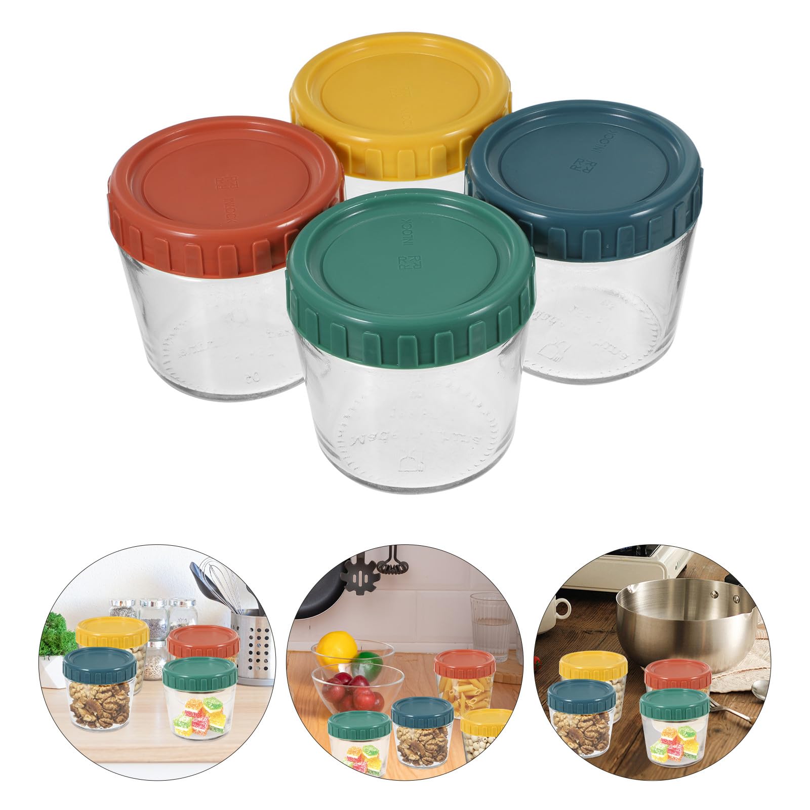 POPETPOP -pack Glasbehälter mit Schraubverschluss Luftdicht und Auslaufsicher 4 Stück aus Glas und Silikon für Vorratsdose und Aufbewahrung in Küche