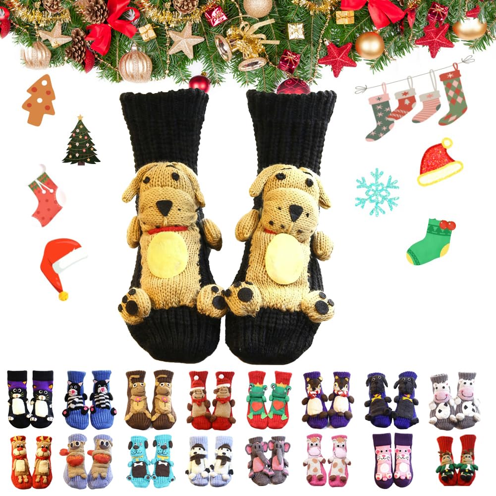 KIGKYO 3D Knit Animal Socks New Novelty Floor Sock for Christmas,Cute Hand Crochet Knit Sock,Cute Novelty Animal Socks,Warm winter floor socks for adults and children (Style 19)
