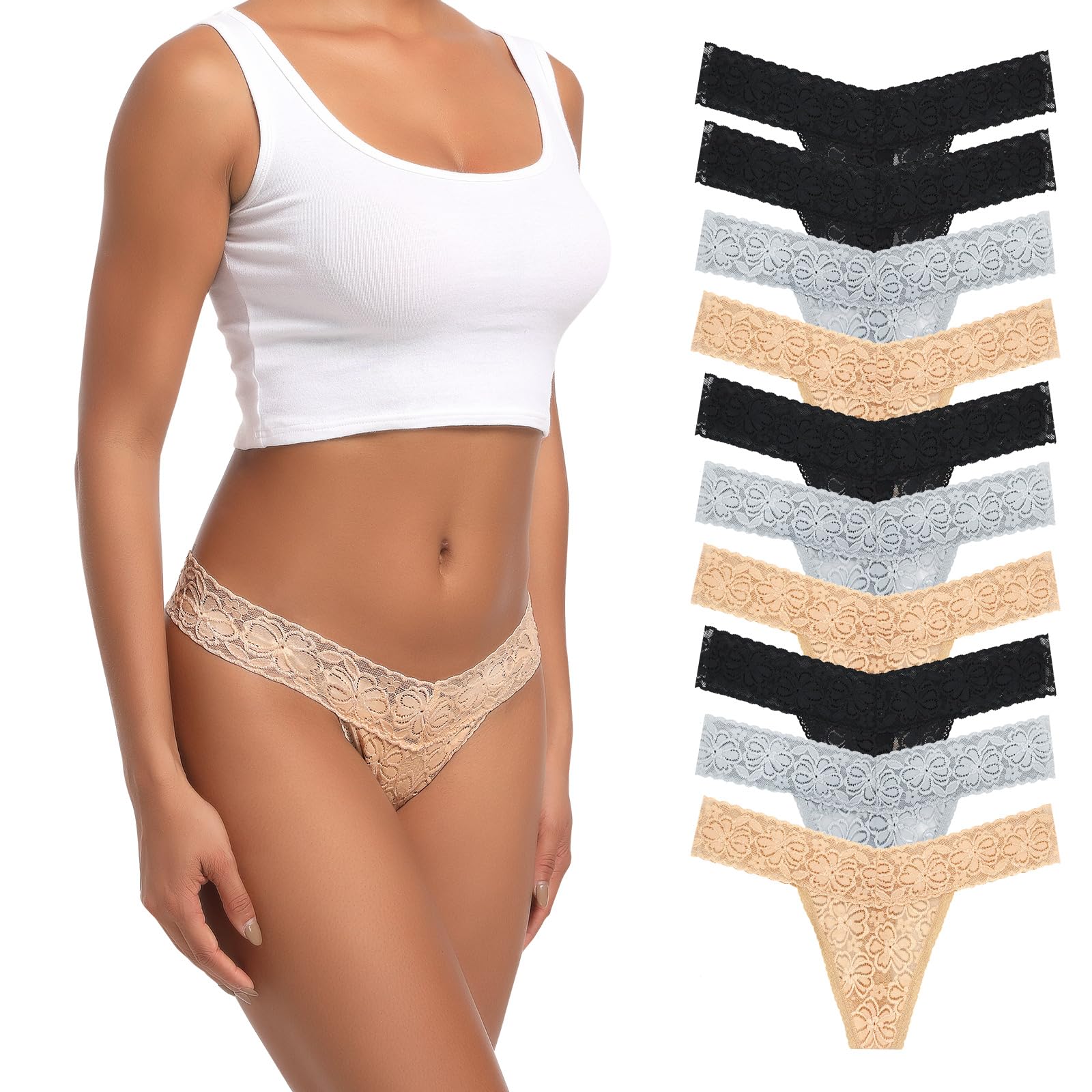 Lace Thongs For Women Plus Size Sexy Underwear T Back Stretch Womens Thongs Underwear 5/6/10 Pack