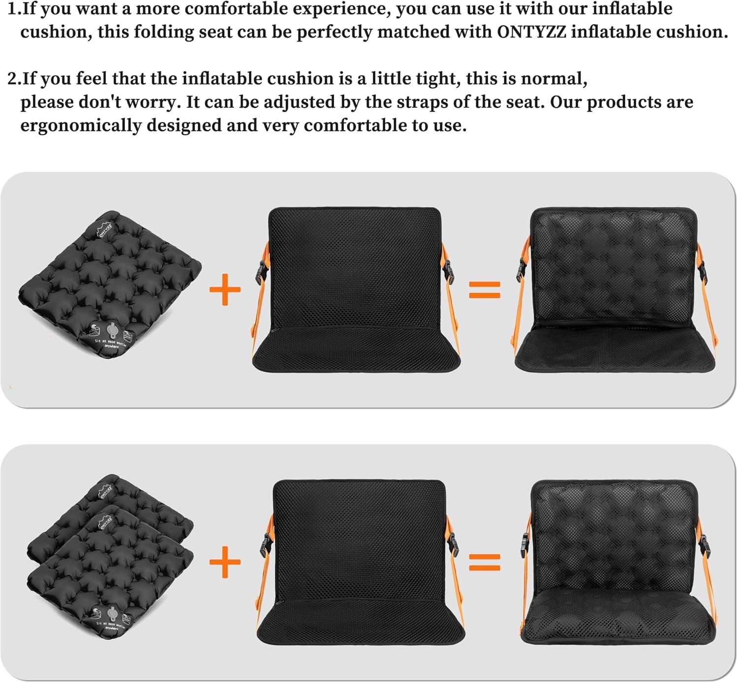 Asientos de Estadio con 2 Cojines Hinchables Asiento Portátil para Tribuna Jardín Al Aire Libre Conciertos Camping Ultra Ligero Plegable Cojín para Asientos de Estadio con Respaldo